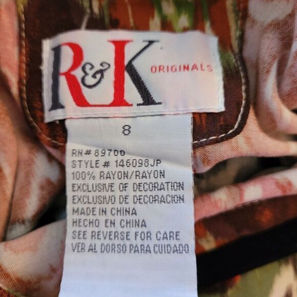 Vtg R&K Dress Boho Tribal Sleeveless Shift Tea Length Warm Neutrals Beaded Sz 8 - Picture 13 of 13